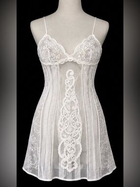 Vintage La Perla Ivory Lace Sheer Slip Dress Made in Italy Size 36 / US P